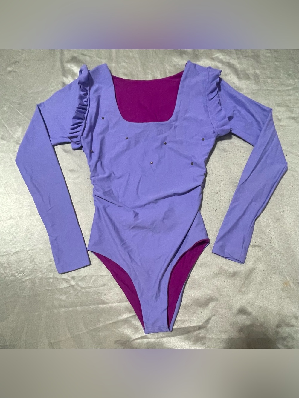 Lavender Long-Sleeve Girls' One-Piece with Magenta Waist Panel